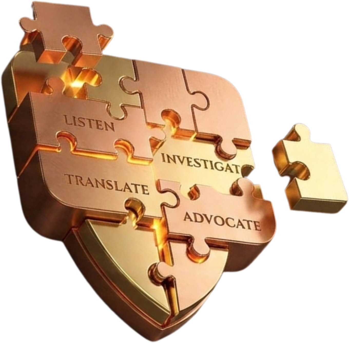 Listen · Investigate · Translate · Advocate — the four CADENCE puzzle pieces forming a complete picture